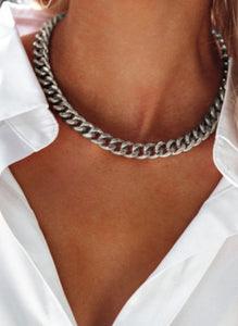 Silver thick faux Cuban necklace